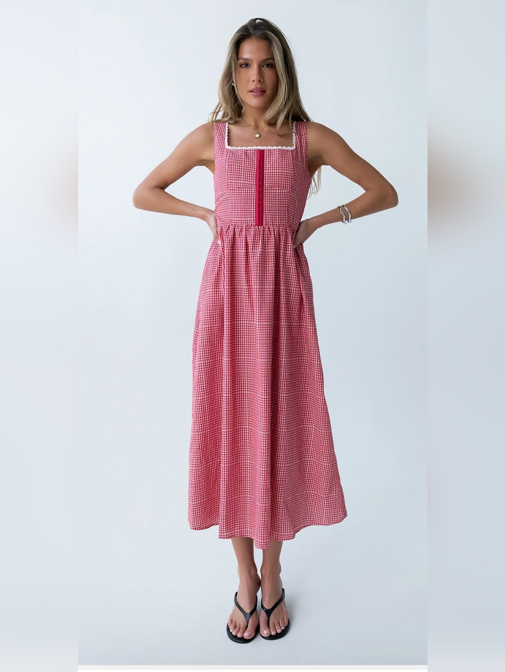 NWT Bohme Kenzie Plaid Midi Dress in Red Size Large=10 - Picture 3 of 17
